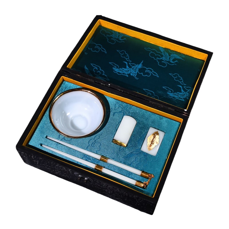 A set of old glass bowls and chopsticks. (1 of 11)