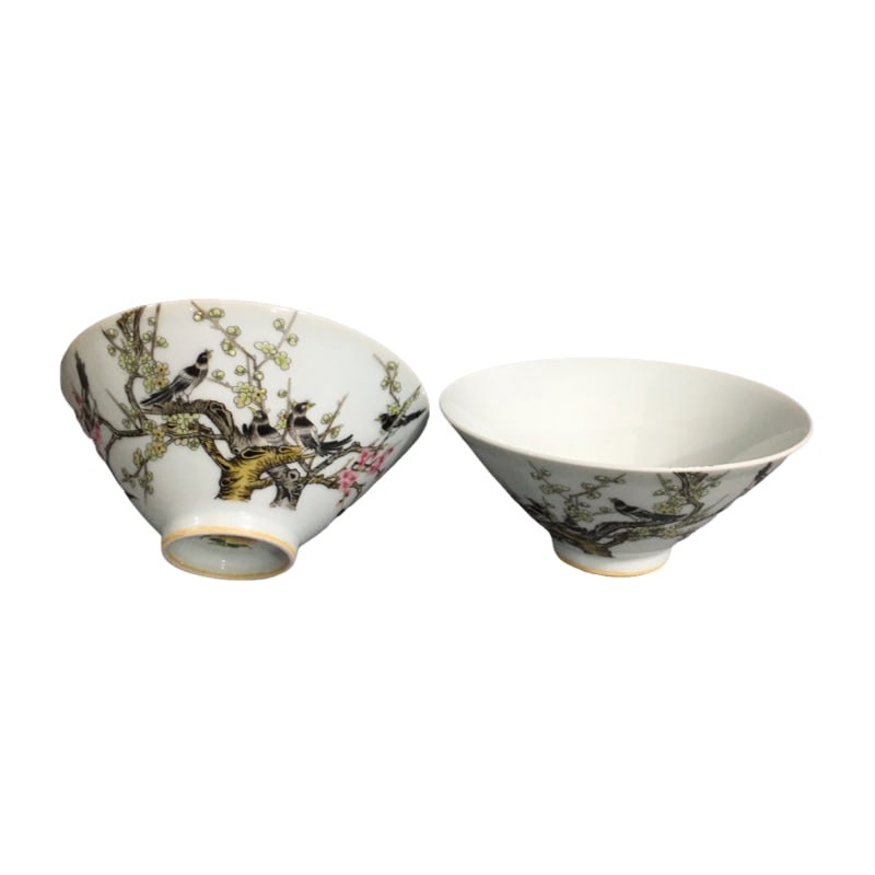 Qing Yongzheng cloisonné colored magpie climbing plum hat bowl, a pair (1 of 10)