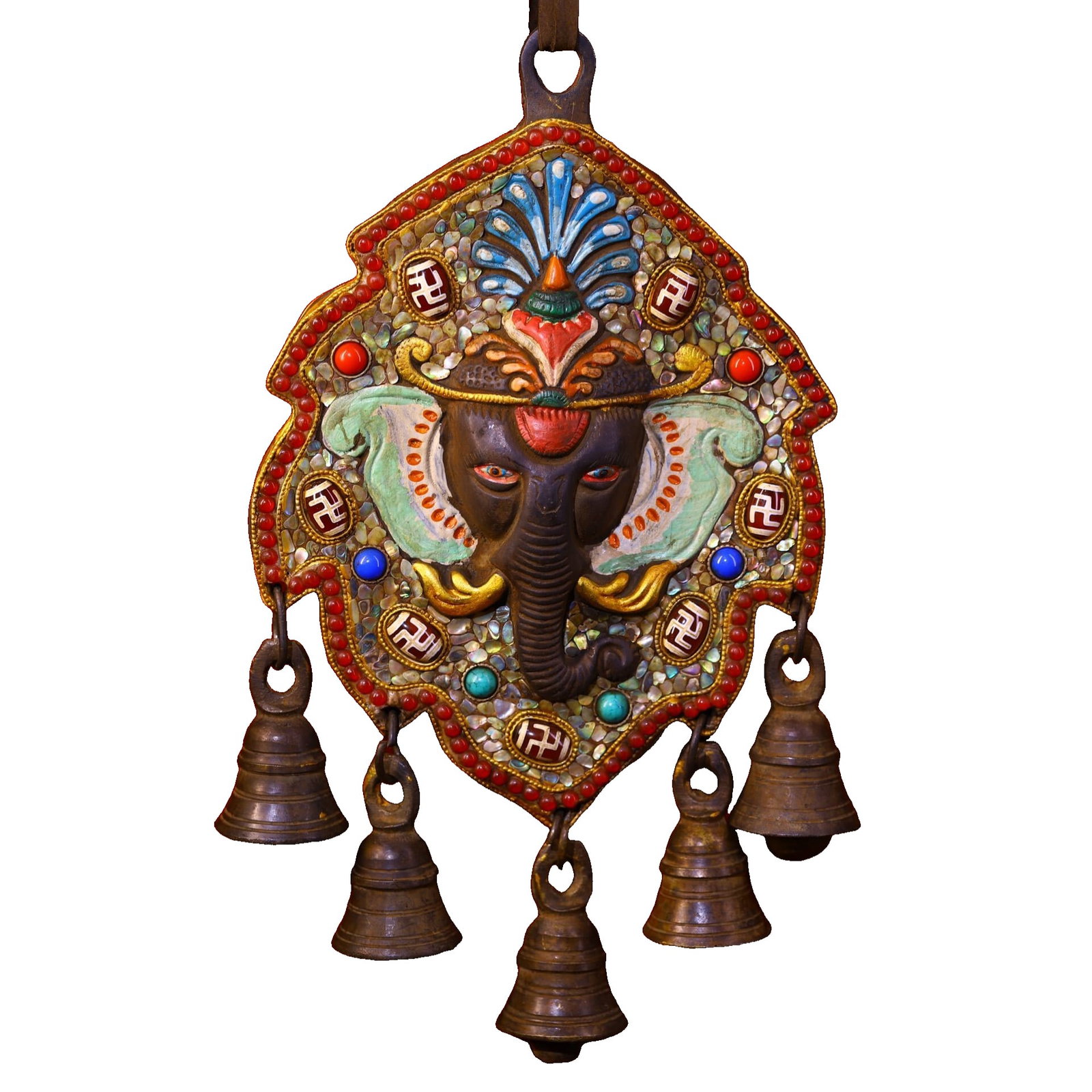 Lima copper painted inlaid Tianzhu, gemstone Ganesha.: Copper painted inlay Tianzhu, gemstone Ganesha, 24 cm in height, 14 cm in width, weighing approximately 1180 grams.