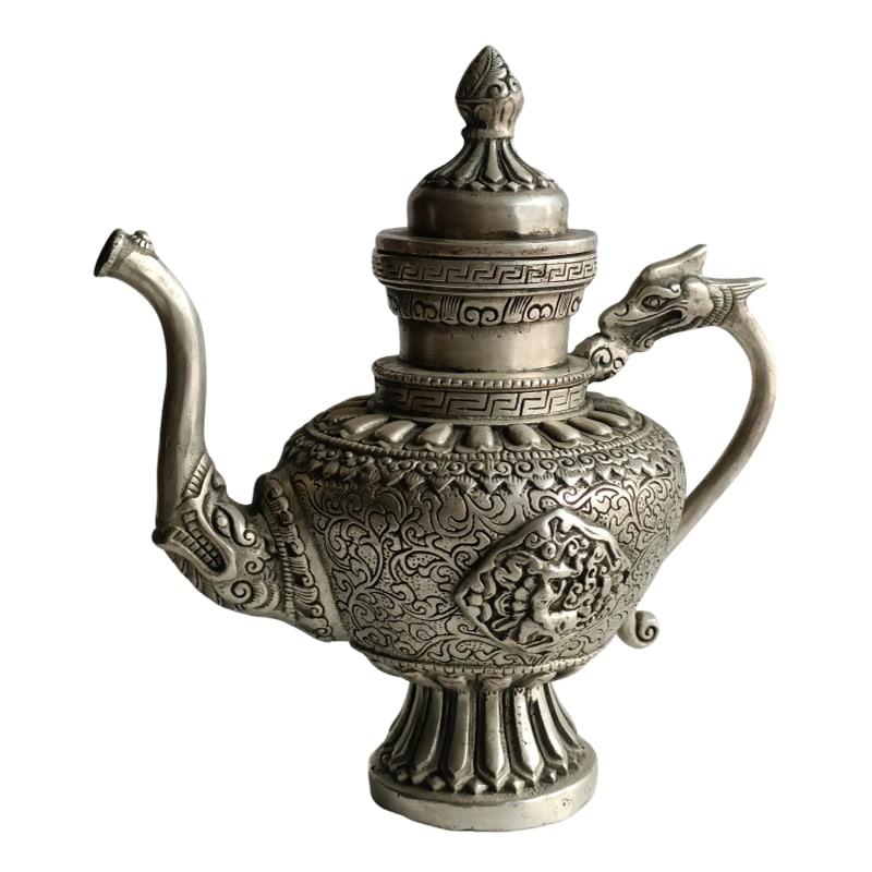 Tibetan-style antique silver-carved dragon teapot (1 of 10)