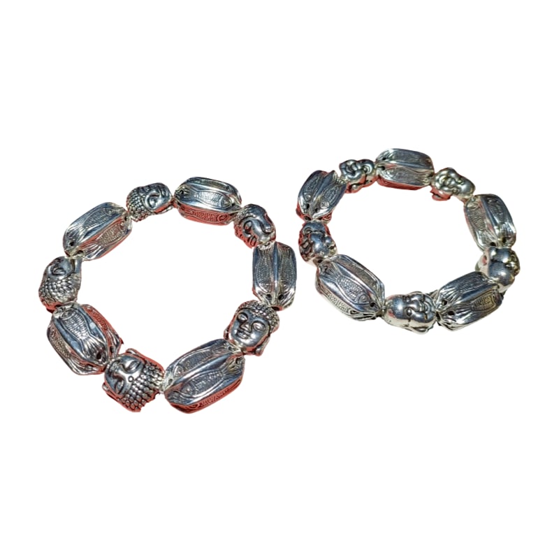A pair of silver Buddha bead bracelets. (1 of 6)