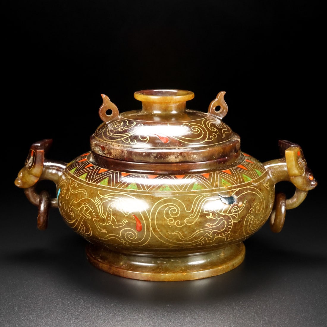 Hetian jade silver-plated gold-colored painted incense burner (1 of 9)