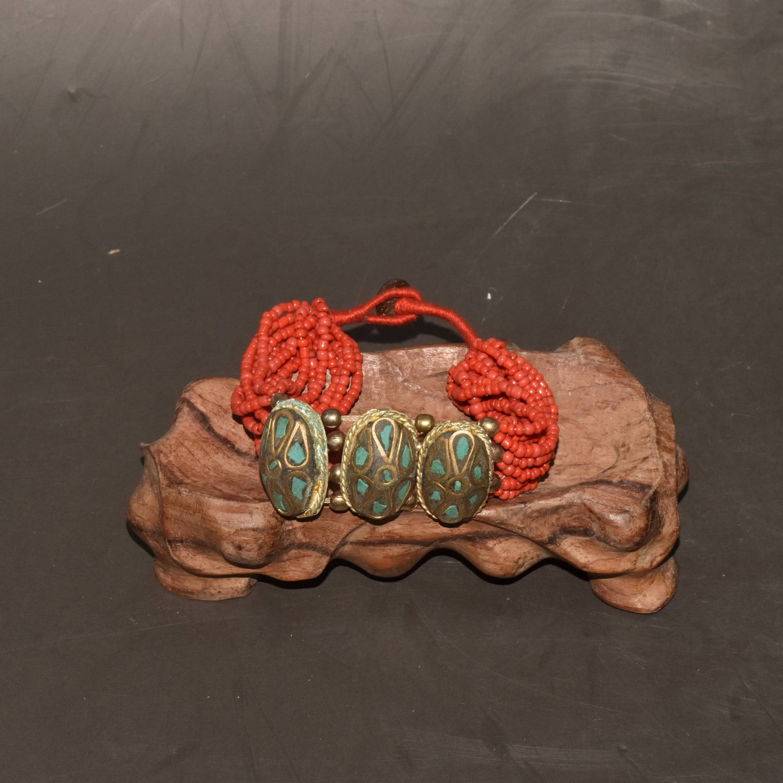 Copper wire inlaid with gemstone beaded bracelet. (1 of 9)