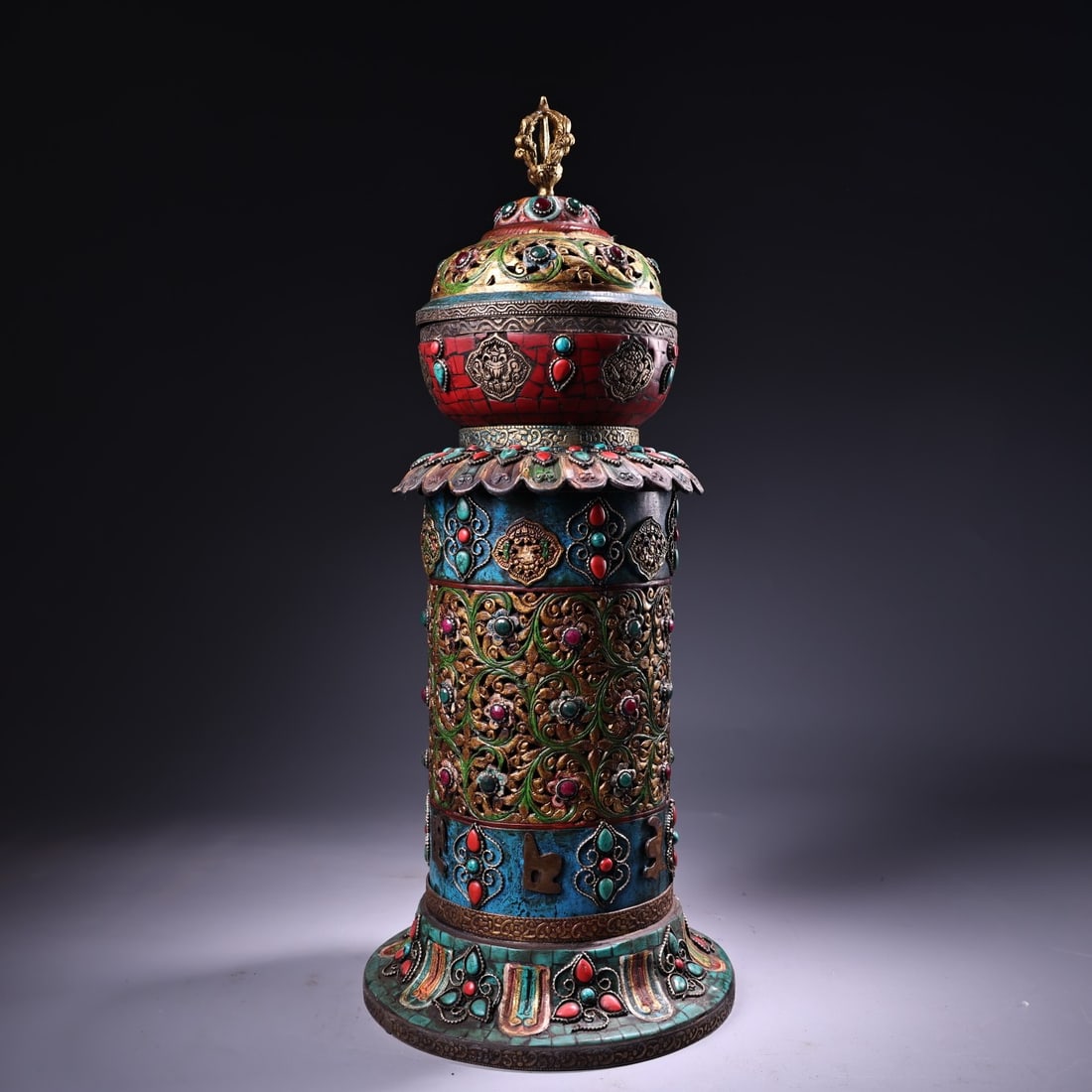 Tibetan copper cloisonné craftsmanship inlaid with gemstones auspicious Eight Treasures incense (1 of 9)