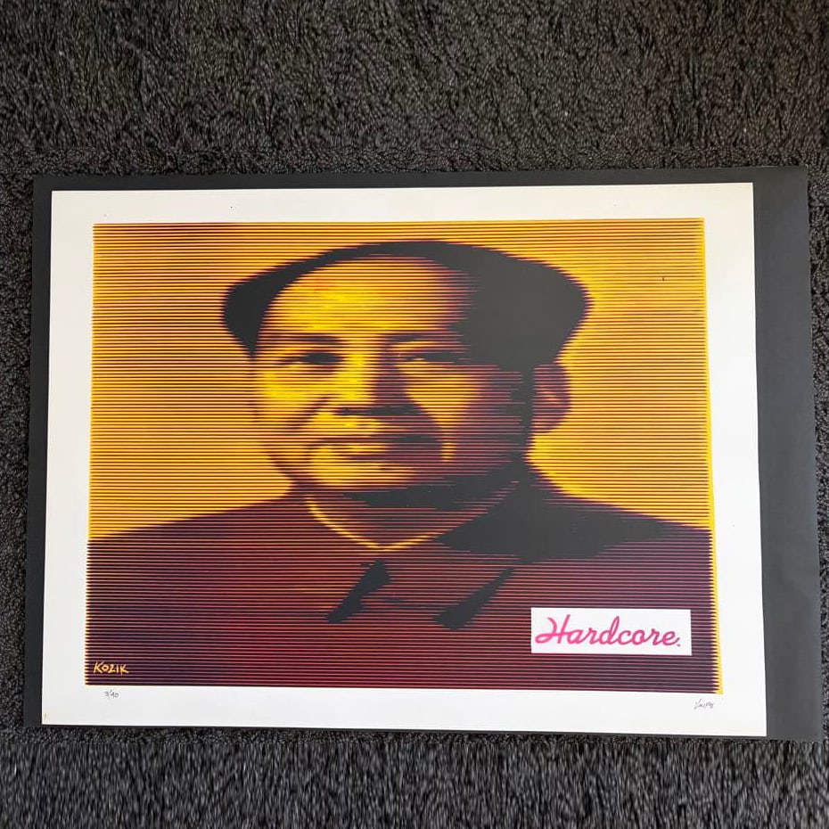 Kozik "Hardcore Mao Zedong Poster" - Limited Edition of 40 Copies: Kozik Hardcore Mao Zedong Poster - Limited Edition of 40 This is a limited edition screen-printed poster designed by Kozik x Hardcore (only 40 copies issued). It has been preserved framed. No apparent