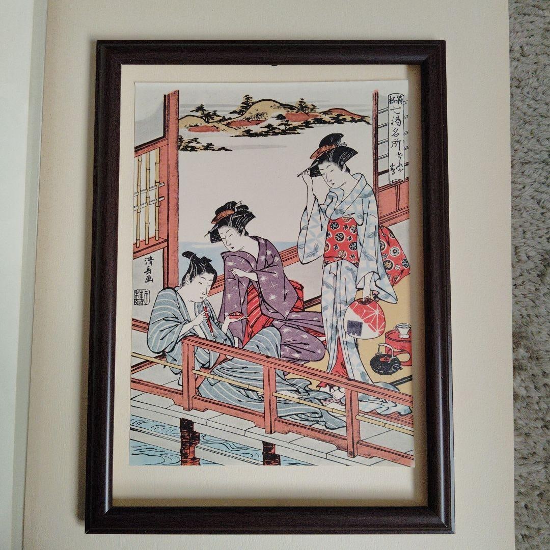 Torii Kiyonaga Ukiyo-e Woodblock Print Bijin-ga "Hakone Shichito Meisho Dogashima" A4 Specially Made (1 of 1)