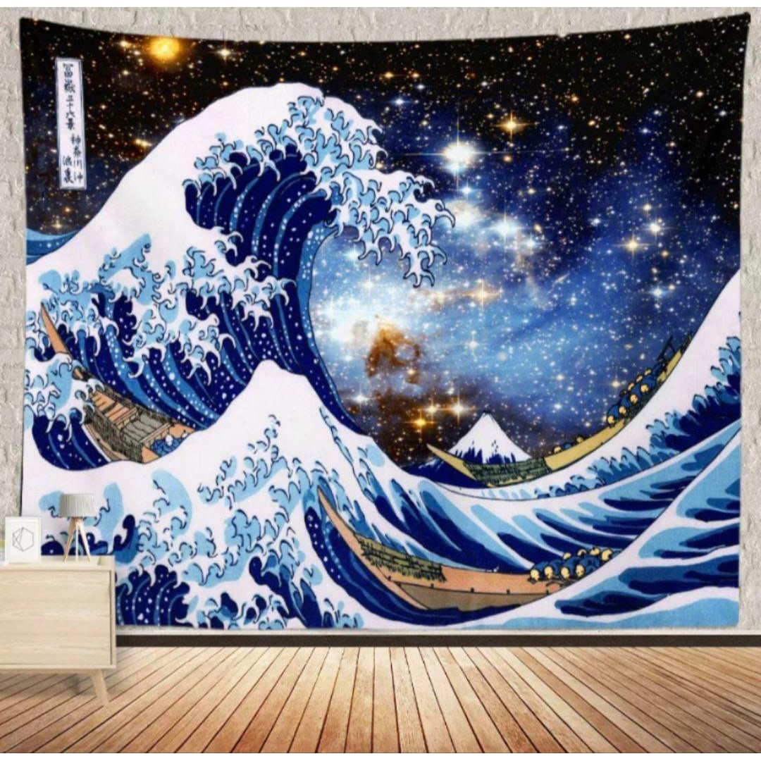 Tapestry, including a complete set of metal fittings: "Thirty-six Views of Mount Fuji - The Great: A popular and fashionable wall decoration artwork! It can also be used as a tablecloth, privacy curtain, or warm curtain. Perfect for home or shop use! Dimensions: 130 cm (height) x 150 cm (width) Mat