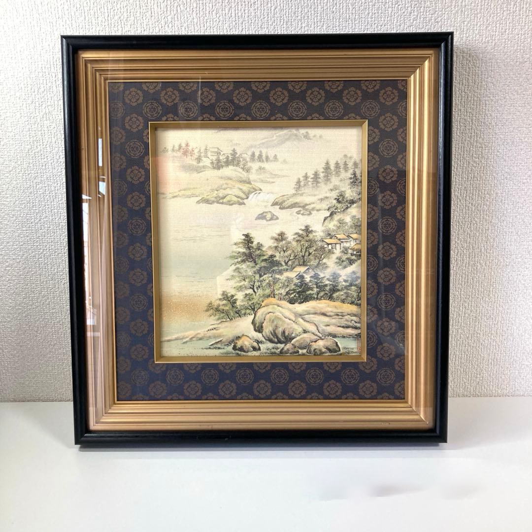 Japanese paintings, framed, a set of three: landscapes and flowers, inscribed Shunzan.: This is a Japanese painting, with the artist unknown. Only the item in the lower right corner of the first image bears the inscription "Haruyama." Two paintings of the same size are hidden behind the 