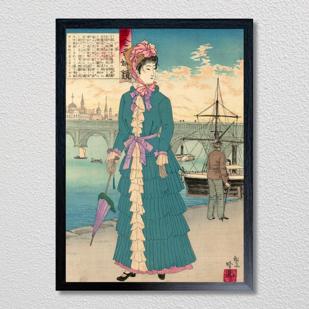 Adachi Ginko "Kokon Meifu Kagami: Kosome" Meiji Retro Wa-Modern Japanese-Style Art Poster: "An Impression of Famous Women of Past and Present: Kosome" by Adachi Ginko is an impressive work that delicately depicts the aesthetic consciousness unique to the Meiji era, where traditional Japanes