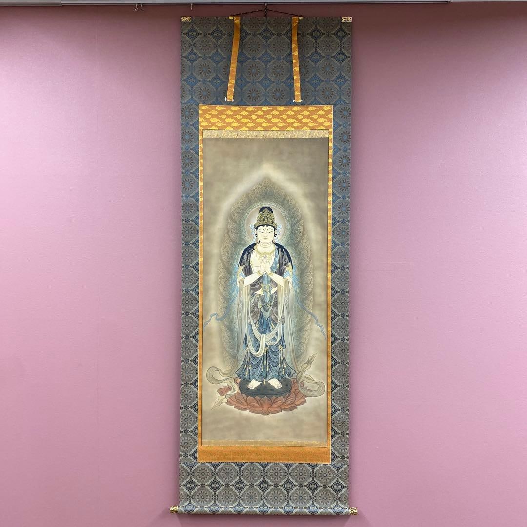 Hanging Scroll by Nomura Setsuso, Depicting Kannon, Gold Brocade Mounting, Original Box, Buddhist (1 of 9)