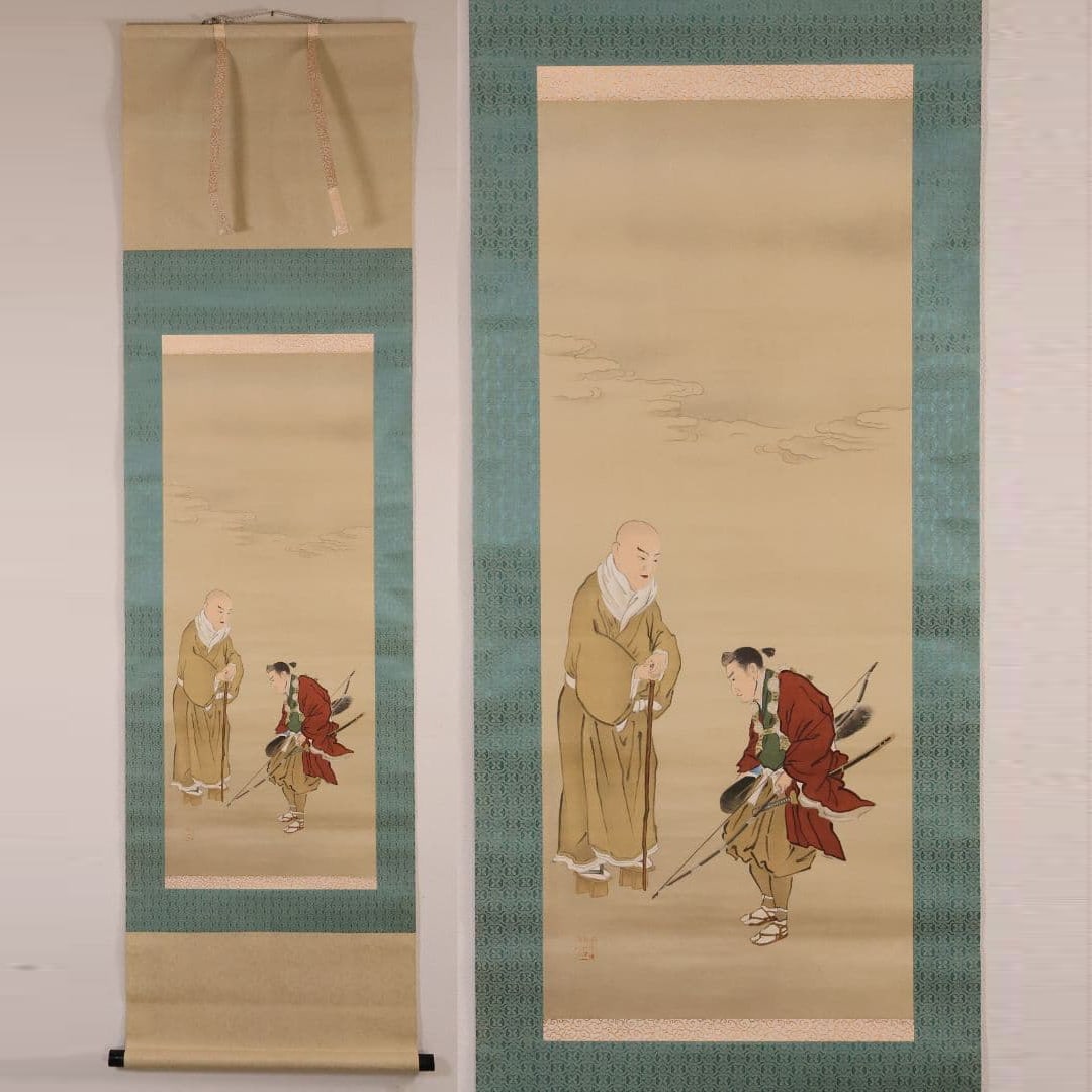 Shinran Shonin, Yamabushi no Ben'en, Ink on Paper, Hanging Scroll, Seal of Inada Zenbo, Hitachi: Shinran Shonin, Yamabushi no Ben'en, Paper, Hanging Scroll, Seal of Zenbo Inada of Hitachi Province, Tomobako, Buddhist Painting Plastic Jikusaki The cover and back have minor stains, small flaws, cre