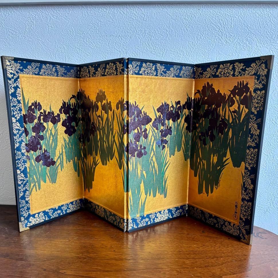 Ogata Korin, "Irises" Miniature Folding Screen (1 of 4)
