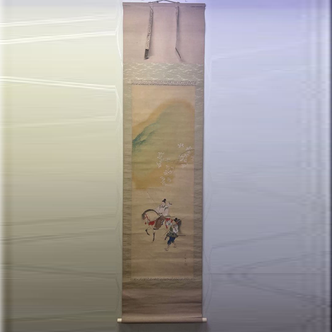 Japanese painting, hanging scroll, samurai painting, antique, hand-painted on silk. (1 of 12)