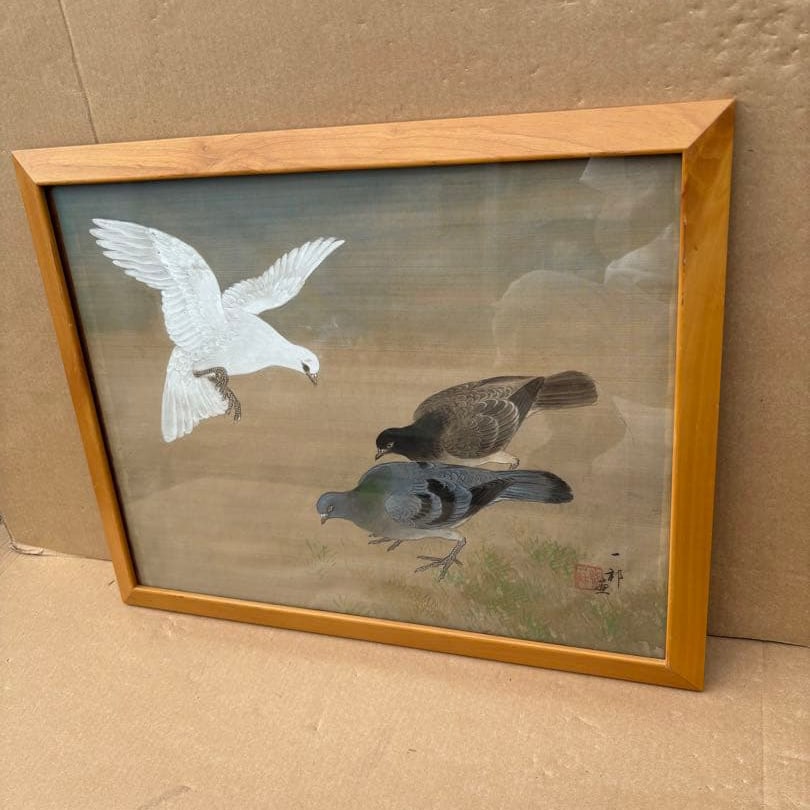 Antique Japanese Painting of Three Doves by Ban Ikku, Hanging Scroll (1 of 13)