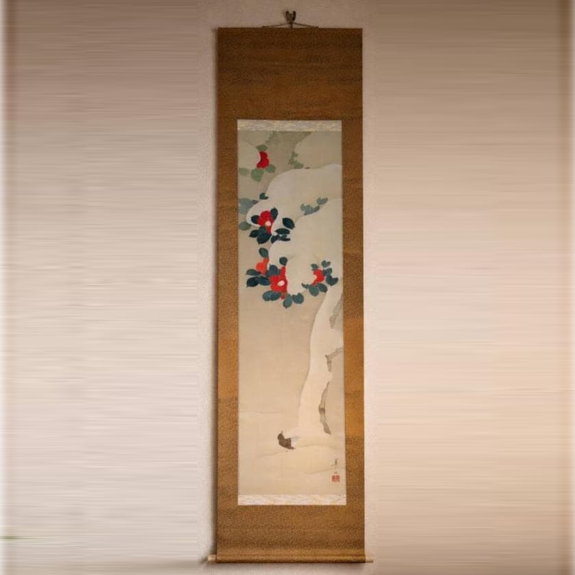 Shinsaku Kakejiku Oda Aisui Setchu Tsubaki Shokinzu Seihitsu na Fuyugeshiki Kachoga (1 of 8)