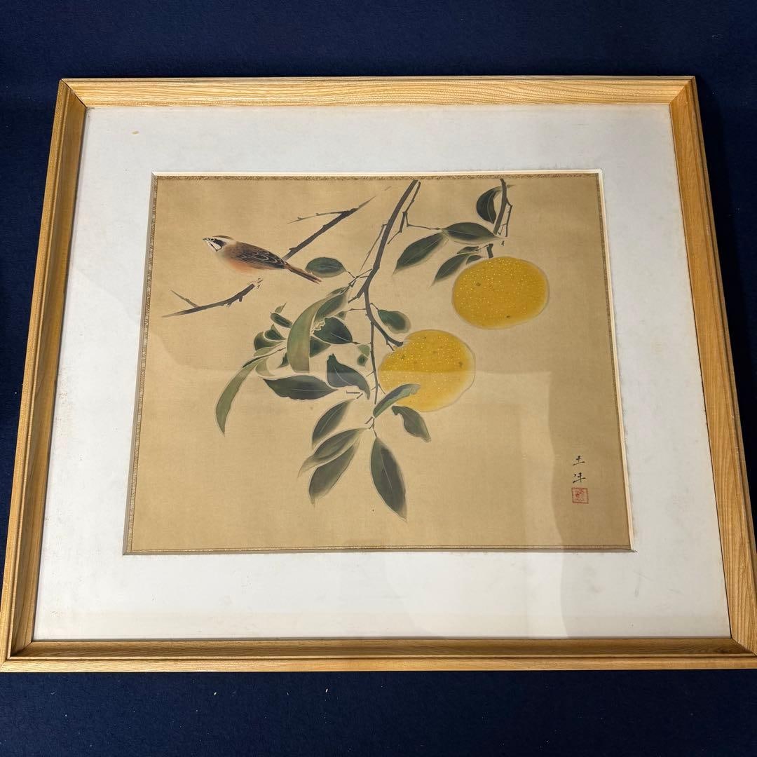 Painting by Okumura Togyu: Mikan (Mandarin Orange), Uguisu (Japanese Bush Warbler), Bird (1 of 5)