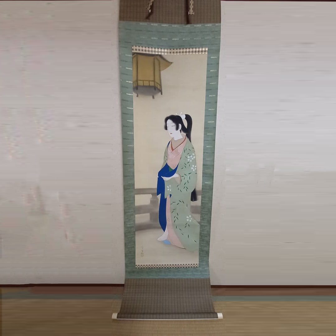 Ikeda Terukata shinpi chokusho hosho sanko jiku tomobako: Ikeda Terukata no jiku, "Sanro". Guaranteed authentic. Hand-painted. Rare treasure. This was purchased by the consignor from a renowned art museum in Kyoto. Accompanied by the original packaging box. 