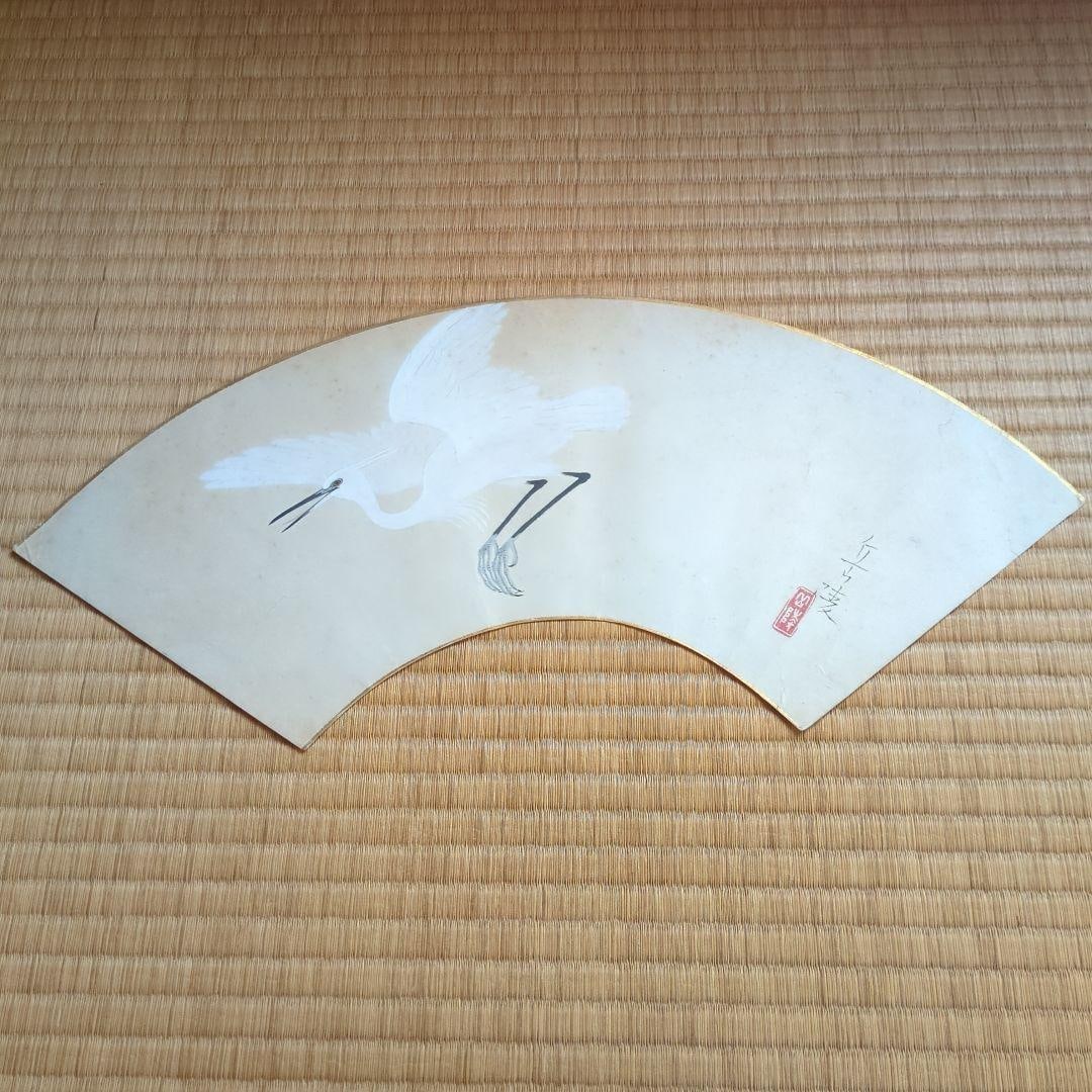 White Crane Fan Painting by Nakamura Gakuryo (1 of 8)
