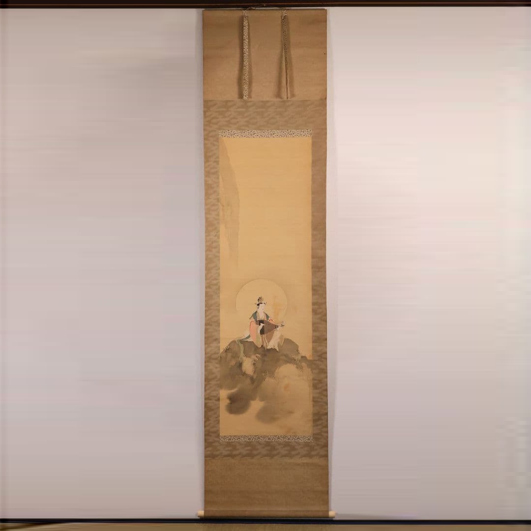Authentic Nihonga by Yamakawa Eiga, "Benzaiten," silk scroll, with tomobako, accompanied by a (1 of 20)