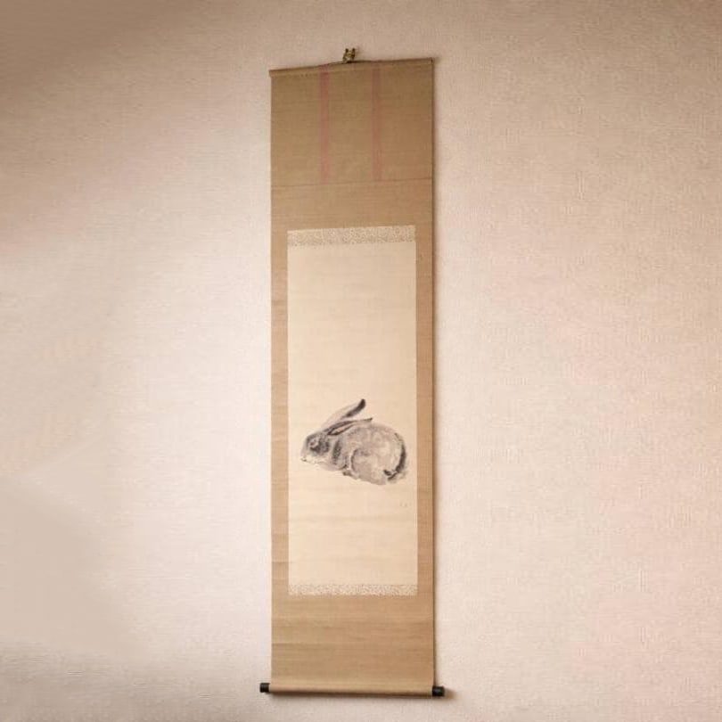 Hanging Scroll, Painting of a Rabbit: Hanging Scroll, Rabbit Painting, Antique Artwork Mounting Dimensions (including roller ends): approximately 50 x 174 cm Paper Dimensions: approximately 34 x 84 cm