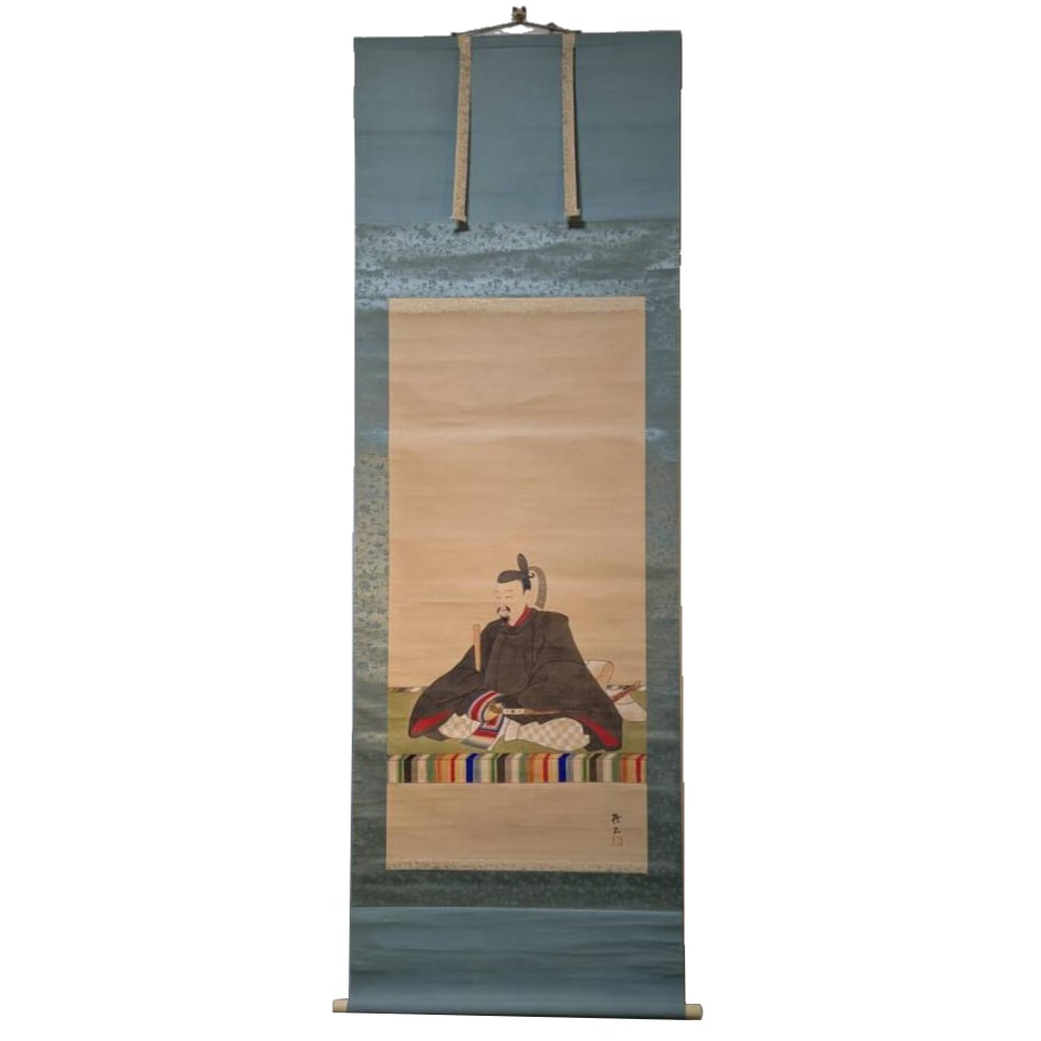 Hanging Scroll of Samurai Portrait, Color Figure Painting, Antique Portrait, Accompanied by (1 of 9)