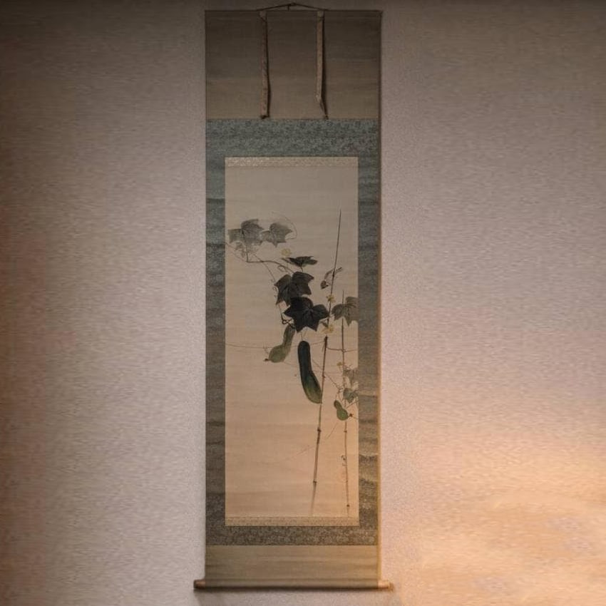 Hanging Scroll: Cucumber Vine Painting, Depicting the Charm of Summer Vegetables, a Fresh (1 of 8)