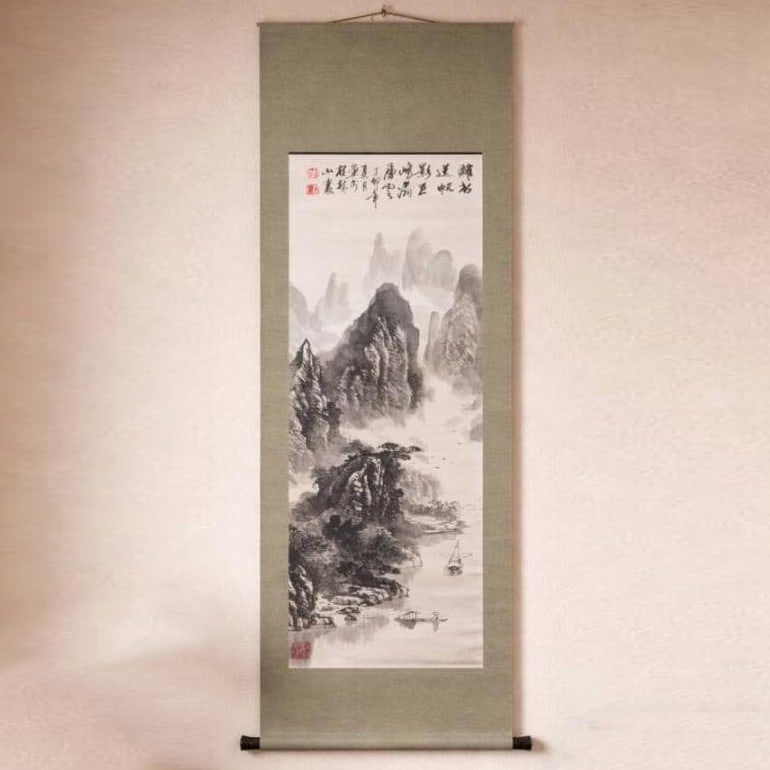 Hanging Scroll: Ink Landscape Painting - A Scene of Misty Peaks and Mountain Streams (1 of 9)