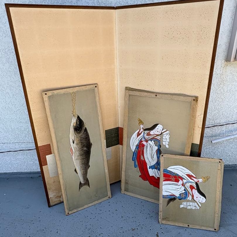 Japanese Paintings: Fish and Mythological Figures, Set of Three (1 of 20)