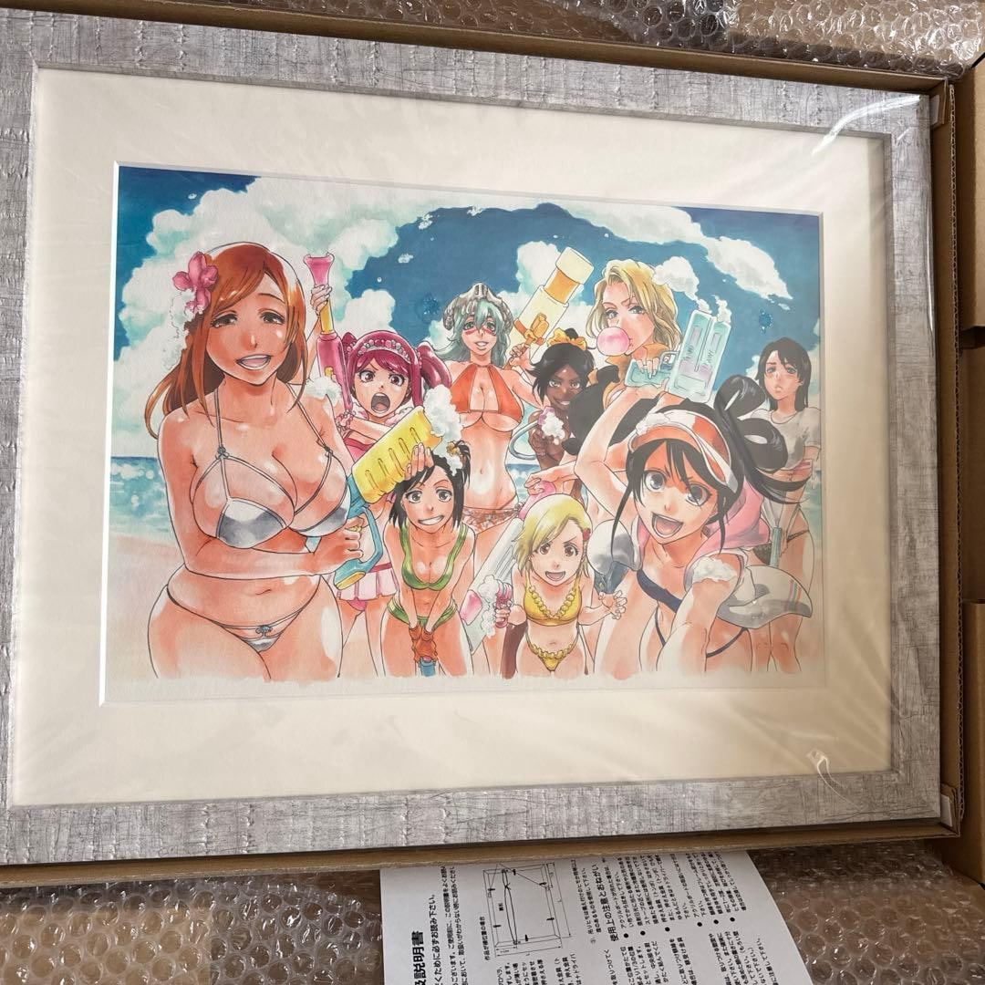 "BLEACH EX." High-Precision Mounted Reproduction Original Painting No.4 BA4: This is a highly detailed mounted reproduction original painting depicting Inoue Orihime and Matsumoto Rangiku from "BLEACH EX." Never hung after purchase, only stored. Opened for photography purposes