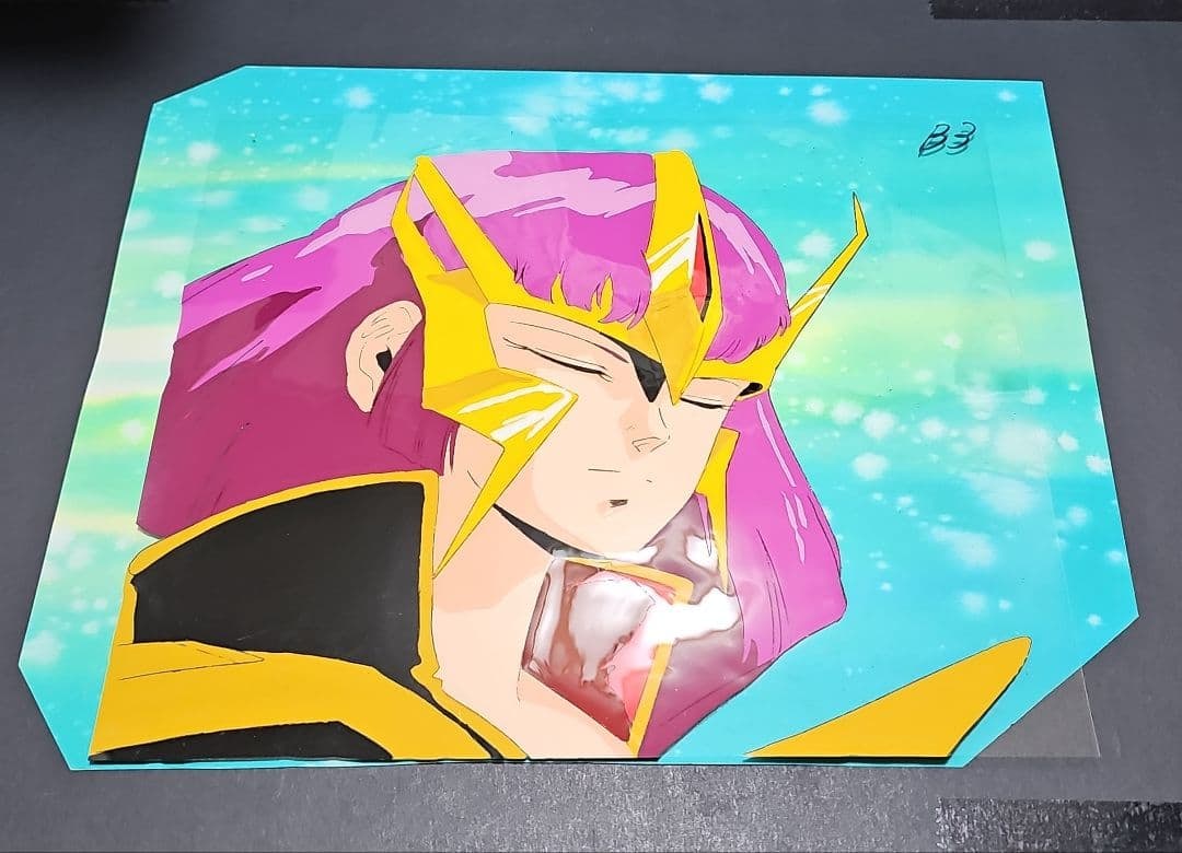Mobile Suit ZZ Gundam: Haman Karn Large Cel Painting with Background: Cel animation used in television animation. It is 40 years old, but remains in good condition.