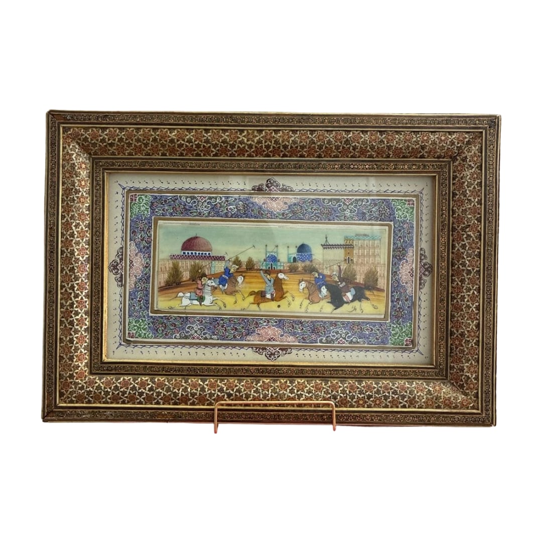 Persian Miniature Painting Polo Match Framed Artwork (1 of 3)