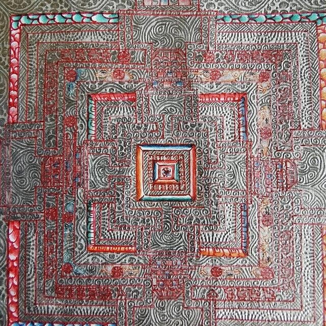 Silver Kalachakra Mandala, Large, Extremely Fine Brushwork, Special Quality (1 of 8)