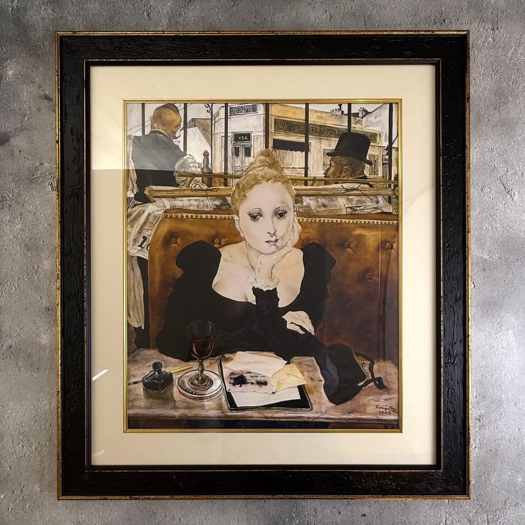 In the Cafe: 50th Anniversary Exhibition of the Death of Fujita Tsuguharu, Tokyo Metropolitan Art: Artist: Fujita Tsuguharu (Leonard Foujita) Title: In the Cafe Technique: High-precision reproduction Size: No. 8, approximately 45 x 38 cm Frame Size: Approximately 64 x 56.5 cm Remarks: 50th Annivers