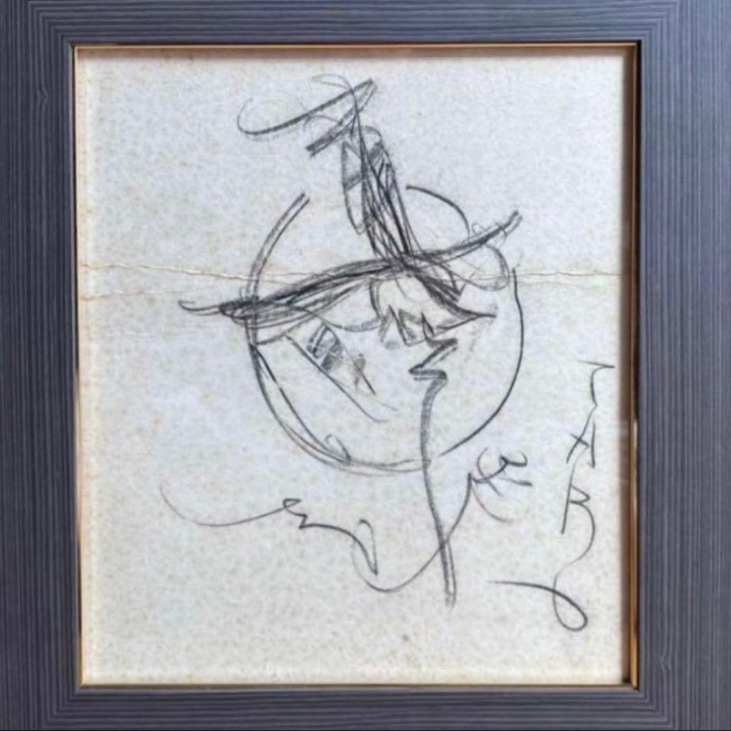 Extremely Rare Okamoto Taro Autographed Illustration on Colored Paper "Bird and Sun" (1 of 4)