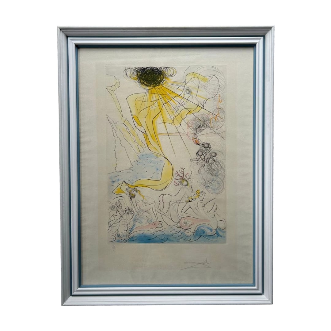 Salvador Dali etching on copperplate, "The Triumph of Venus," signed by Dali in 1971.: Salvador Dali (1904-1989) Homage to Albrecht Durer Series / The Triumph of Venus, 1971, color etching on copperplate, Artwork dimensions: 80.0 x 58.5 cm / Framed dimensions: 88.0 x 67.5 cm, Limited ed