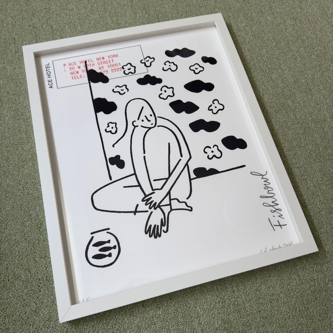 Yu Nagaba, Fishbowl, silkscreen print, framed poster.: This is a screen print work titled "Fishbowl" by Yu Nagaba. The piece is sold by Avant Arte and is a collaboration with the Ace Hotel in New York. It is framed and ready to hang upon receipt. Mr. Yu N