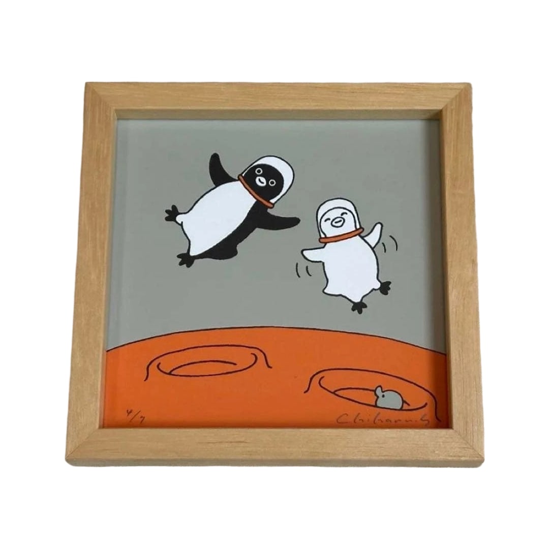 Silkscreen print of Suica Penguin by Chiharu Sakazaki.: This is a silkscreen print of "Suika Penguin" created by Sakazaki Chiharu. This item has never been used. "Space Penguin Floating" This artwork is a limited edition of 7 copies. (This is the 4th of 7 