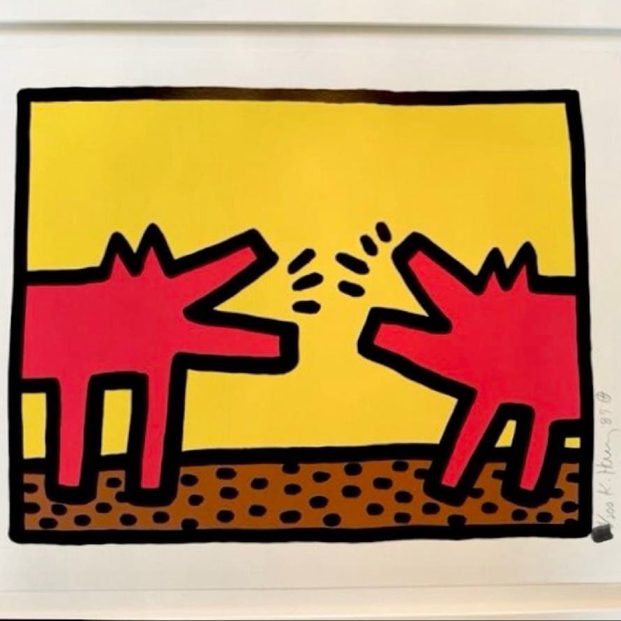Keith Haring Pop Shop IV with COA and purchase certificate.: A highly rare "Pop Shop IV" screenprint created by Keith Haring in 1989, is one of the representative works in his classic "Pop Shop" series. The piece comes with a Certificate of Authenticity (COA) a