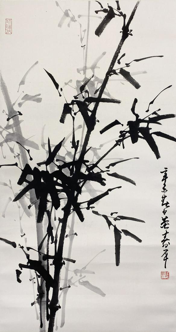 Dong Shouping Fan Zeng inked a vertical shaft on ink bamboo paper (1 of 9)