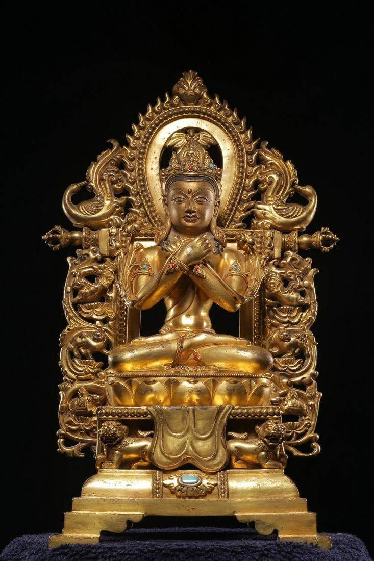 Bronze gilt inlaid with treasure immovable seated Buddha (1 of 9)