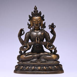 A bronze statue of four arm Avalokitesvara,Qing dynasty: Height6.5in,length4.9in,width3.1in,