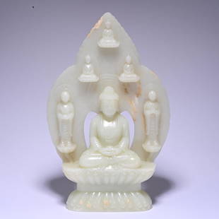 A jade statue of Amitabha Buddha,Qing dynasty: Height8.7in,length5.5in,width1.7in,