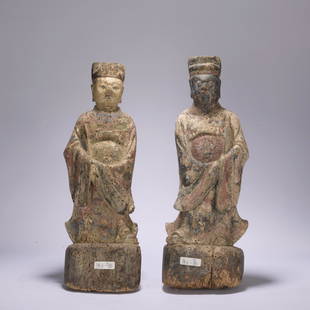 A pair of Camphor wood buddha: Height16.5in,length5.9in,width4.3in,