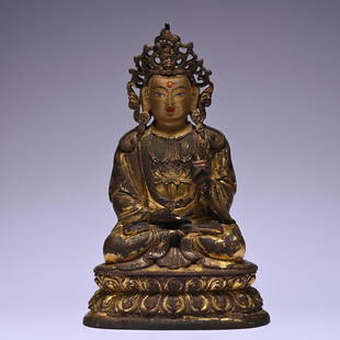 A gilt-bronze statue of Avalokiteshvara,Qing dynasty: Height7.3in,length4.4in,width3.2in,