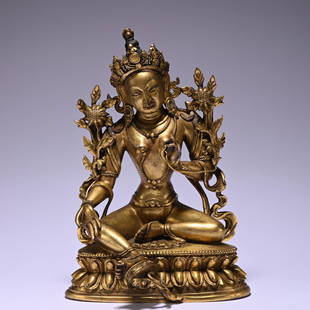 A gilt-bronze statue of Tara,Qing dynasty: Height6.7in,length4.6in,width4.3in,