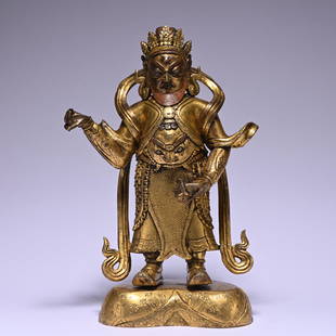 A gilt-bronze statue of Mammon,Qing dynasty: Height6.5in,length3.9in,width2.2in,