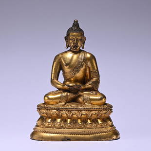 A gilt-bronze statue of Sakyamumi,Ming dynasty: Height4.3in,length3.3in,width2.1in,