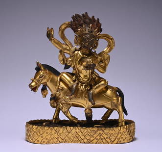 A gilt-bronze statue of Palden Lhamo,Qing dynasty: Height6.7in,length5.6in,width2.3in,