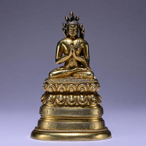 A gilt-silver statue of Avalokiteshvara,Qing dynasty