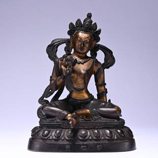 A bronze statue of Tara,Qing dynasty: Height6.5in,length5.1in,width3.7in,